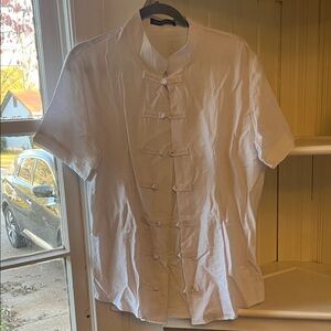 White Short Sleeve Button-Up Shirt